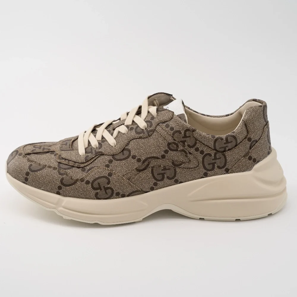 Size G 13 US 13.5 Gucci 100 Rhyton Sneaker Beige Monogram Macro GG Canvas - Picture 4 of 13